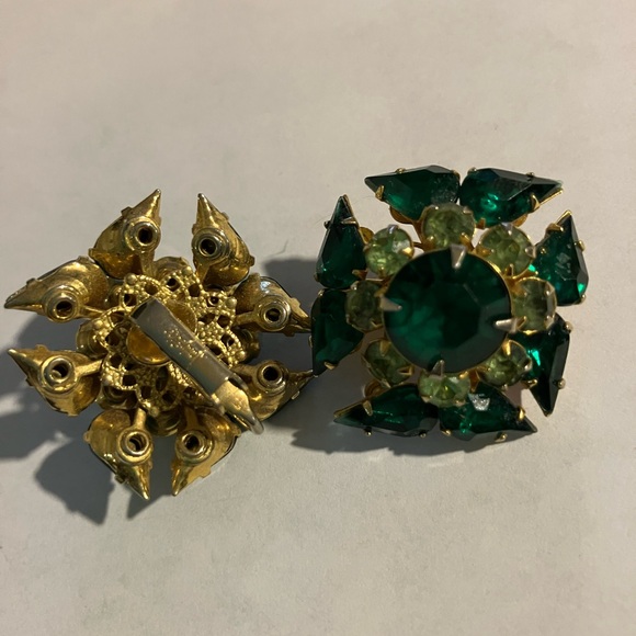 Green and Gold Maltese Cross Clip On Earrings - Picture 2 of 6